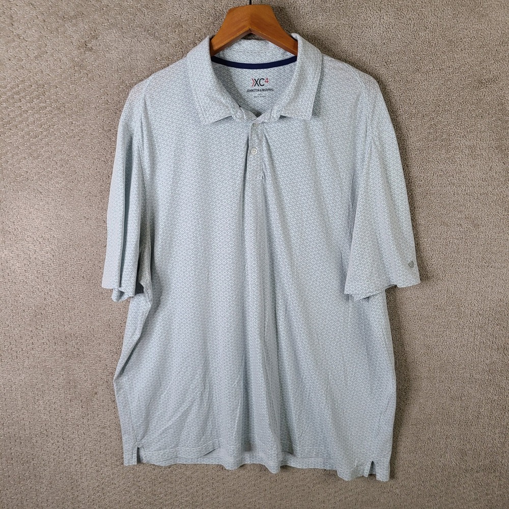 Johnston Murphy XC4 Shirt Men XXL Blue Geometric Print Polo Short Sleeve Stretch